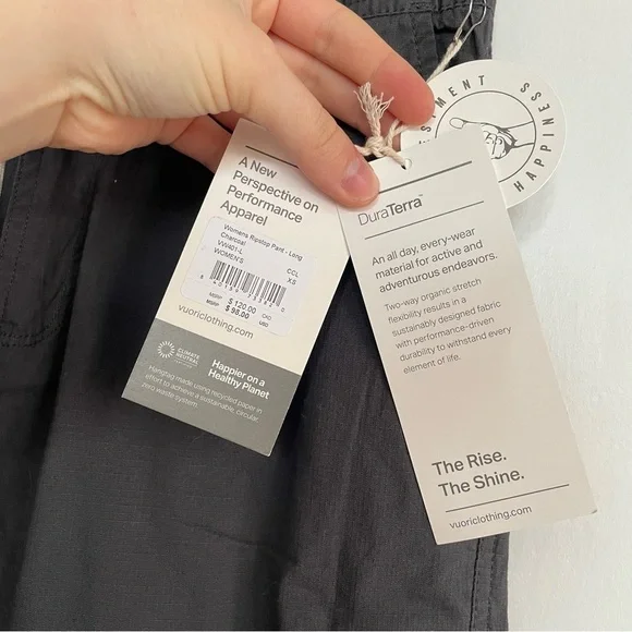 NWT Vuori Ripstop Pant Long Charcoal DuraTerra 2 way stretch Slim Fit Women’s XS - Picture 11 of 15